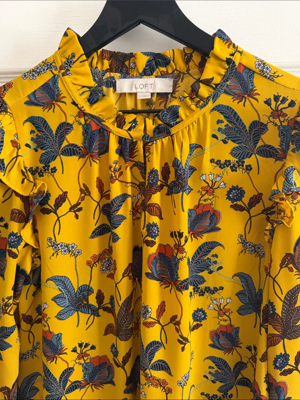 LOFT Yellow Floral Ruffled Long-Sleeve Blouse - Picture 2 of 11